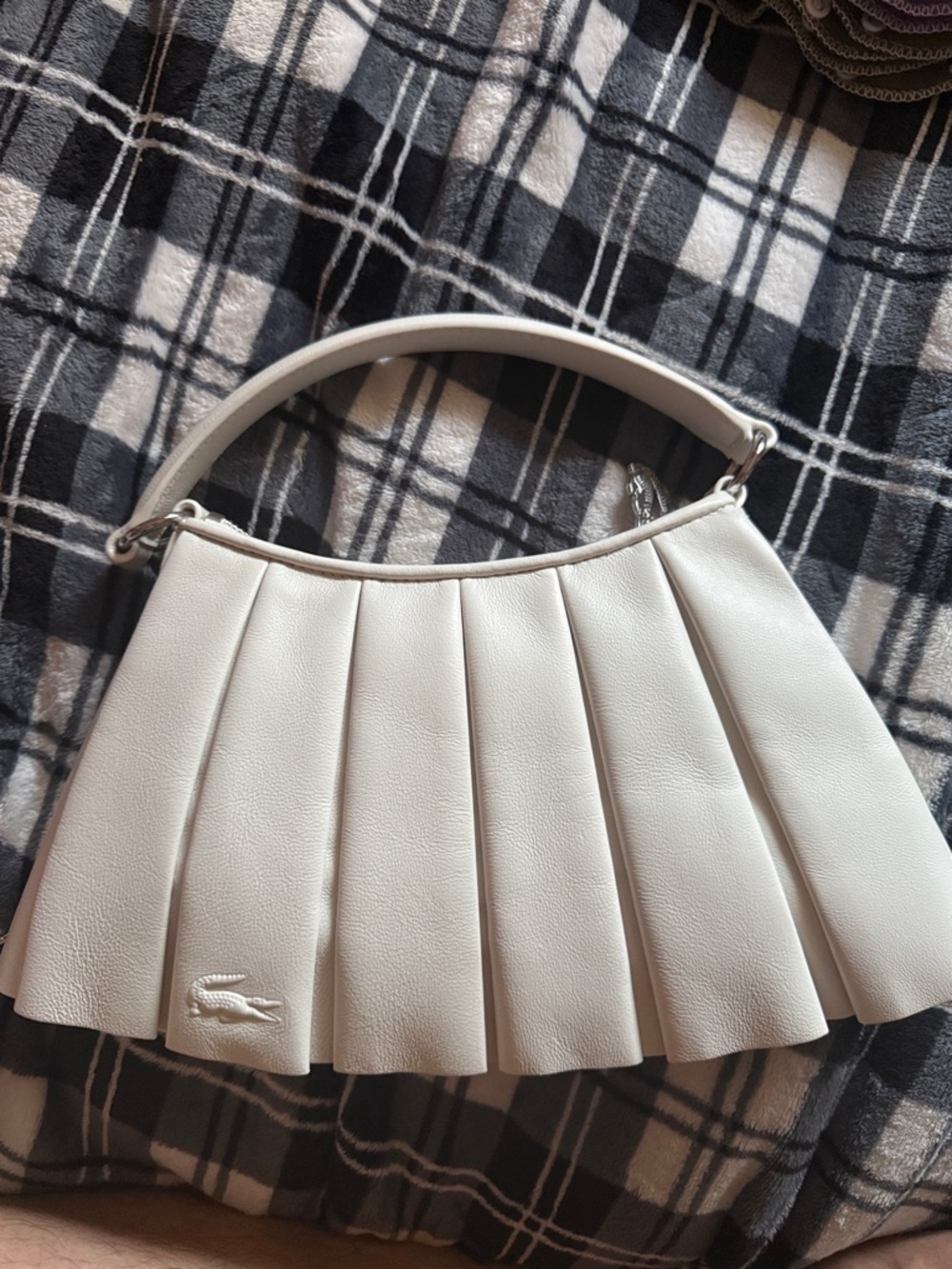 Lacoste Pleated Shoulder Bag in Cream